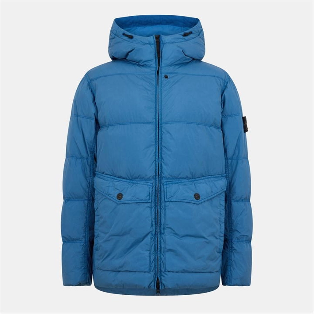 Stone Island Crinkle Reps Hooded Down Jacket - Blue